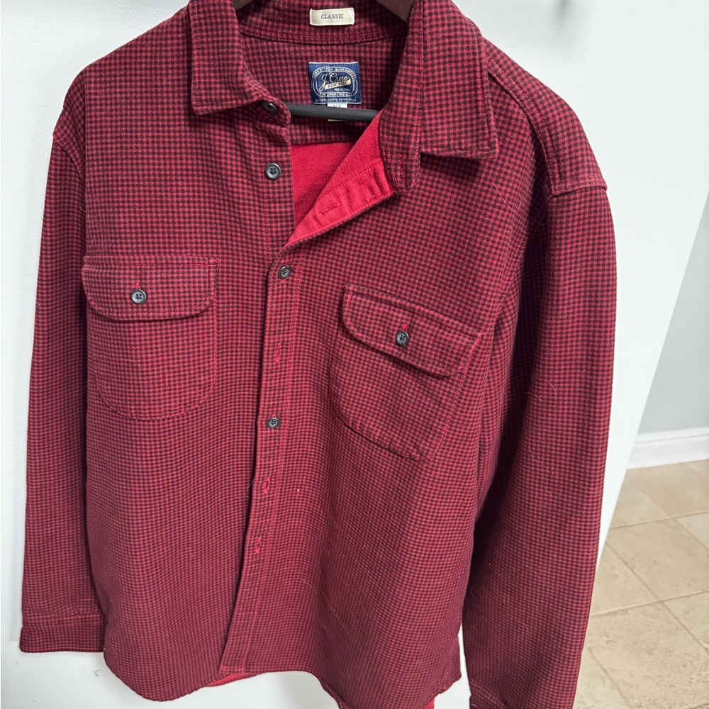Jcrew XL red black checked chamois Button-Up Shirt Jacket